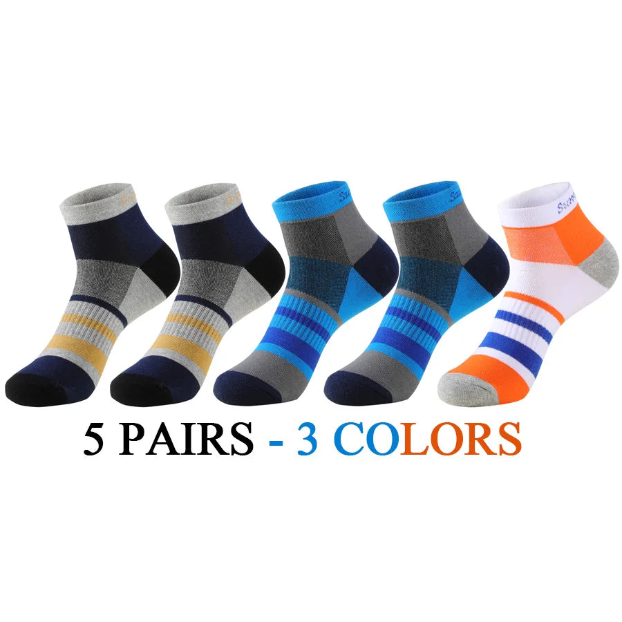 5 Pairs/Lot Running Socks Men Ankle Colorful Stripes Combed Cotton Outdoor Gym Compression Short Male Socks 5 Colors New 2025