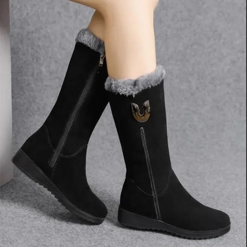 2025 New Women's Boots Fashion Mid-calf Boots Plush Warm Snow Boot Wedge Platform Boots for Women Winter Cotton Boot Botas Mujer