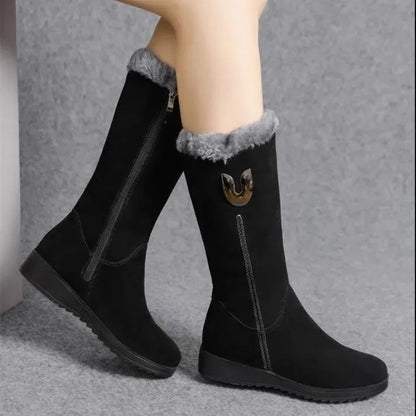 2025 New Women's Boots Fashion Mid-calf Boots Plush Warm Snow Boot Wedge Platform Boots for Women Winter Cotton Boot Botas Mujer