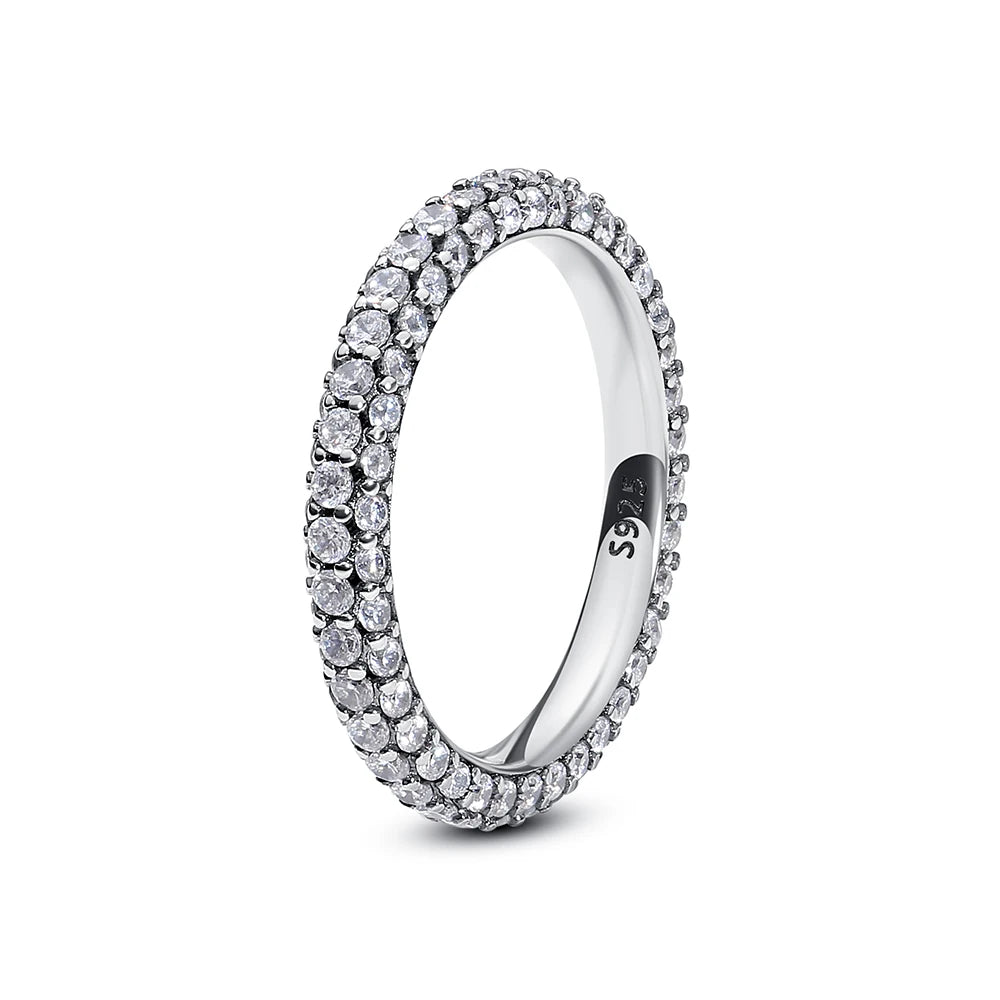 Original 925 Sterling Silver Ring Love Heart Pave CZ Crystal Stackable Rings For Women Wedding Engagement Birthday Gift Jewelry