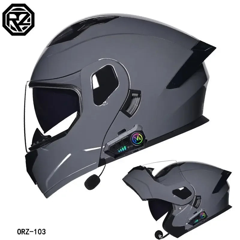 ORZ-103 Motorcycle Dual-Lens Helmet Men Women Bluetooth Full Helmet All Seasons Flip Helmet with Tail Wing DOT Certification