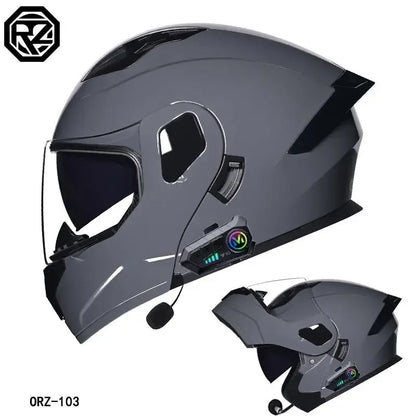 ORZ-103 Motorcycle Dual-Lens Helmet Men Women Bluetooth Full Helmet All Seasons Flip Helmet with Tail Wing DOT Certification