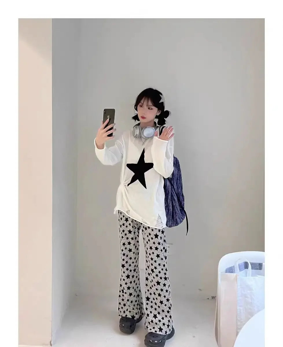 American Retro Flared Pants Women Summer High Waist Thin Full-Length High Street Hip-hop Casual Y2k Trousers Streetwear Female