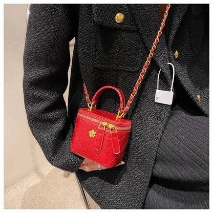 Small  Shoulder Bucket Bag For Women Classic Mini Clutches Female Small Square Bag Crossbody Metal Chain Handbag