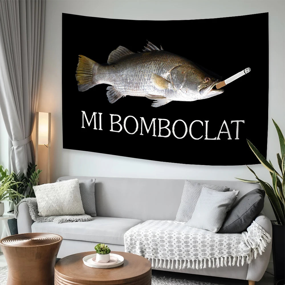 60X90 90X150CM Funny Boclat Fish Meme Flag Wall Hanging Tapestry Room Decor Double Penetration for Room Decor Dormitory Decor