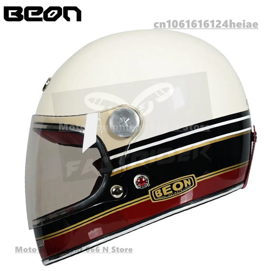BEON Lightweight Fiberglass Full Face Helmet for Men Women Retro Motorcycles Helmet Cool and Personalized Karting Helmet B510