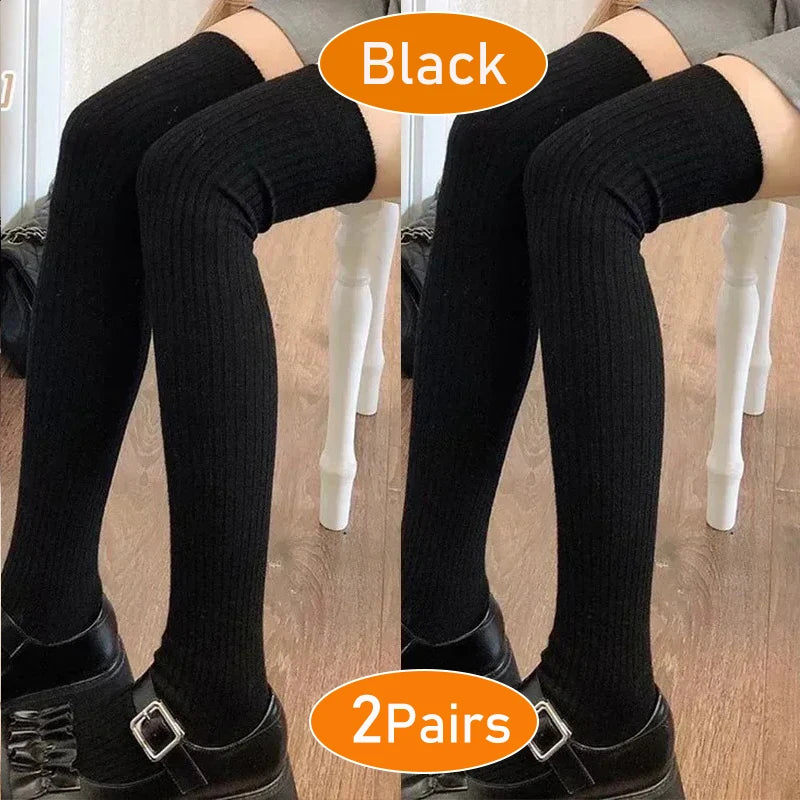Long Socks Women Soft Wool Cashmere Socks Winter Solid Knitted Stocking Skinny Casual Knee High Fluffy Warm Thicken Girls Socks