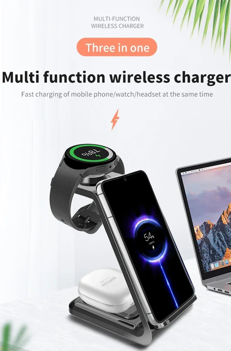 VIKEFON  3 in 1 Wireless Charger Stand for iPhone 16 15 14 13 12 Samsung Galaxy Apple Watch Airpods Pro Fast Charging Station
