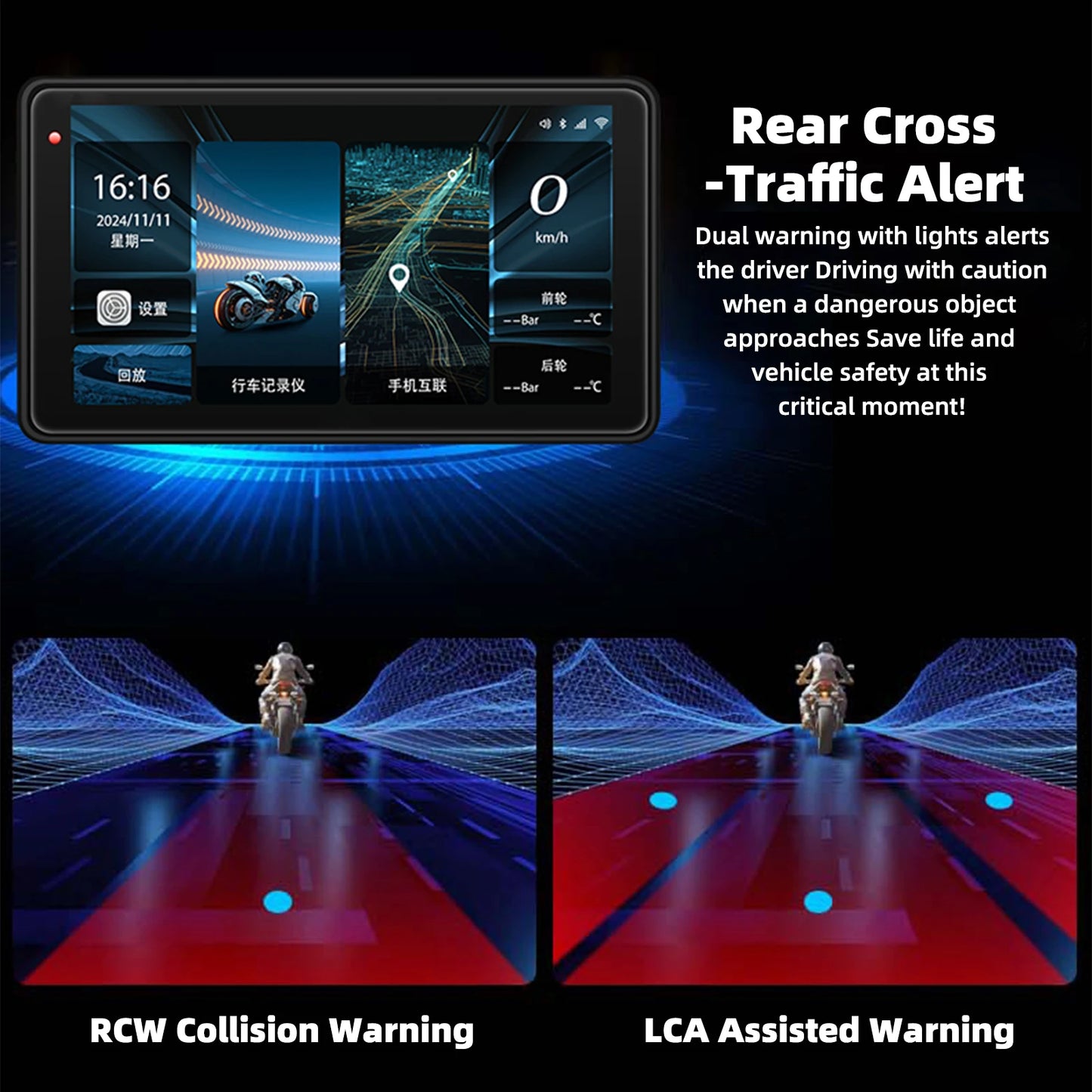 Motorcycle GPS Navigation Screen with 1080P Dash Cam Front and Rear 5in IP68 Waterproof Touchscreen Bluetooth Audio Receiver