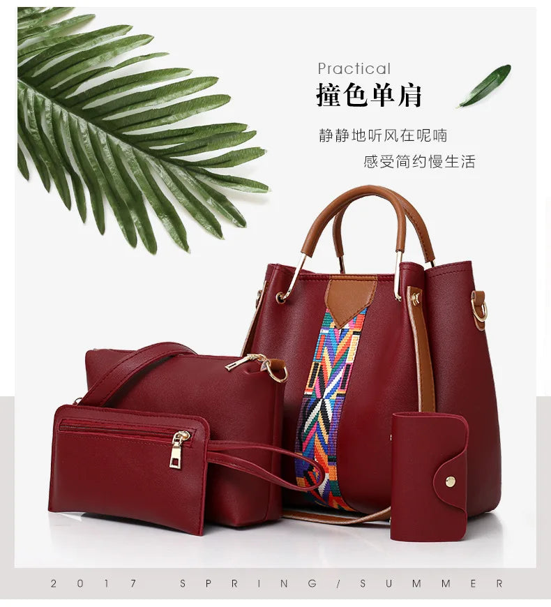 Fashionable Women's Shoulder Bag Hot Sale Of The Season New Style Mother-Child Multi-piece Set Colorful Ribbon Ladies Handbag Si