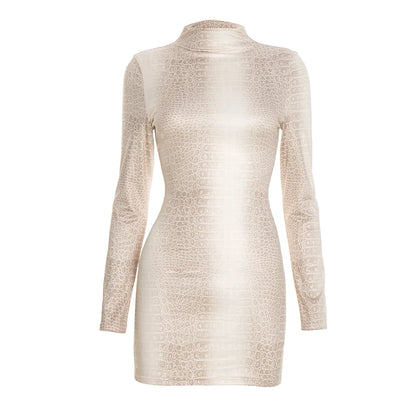 Weird Puss Hottie Snake Pattern Dress Women Winter Trend Full Sleeve Sexy Street Midnight Activity Stretch Skinny Mini Bodycon