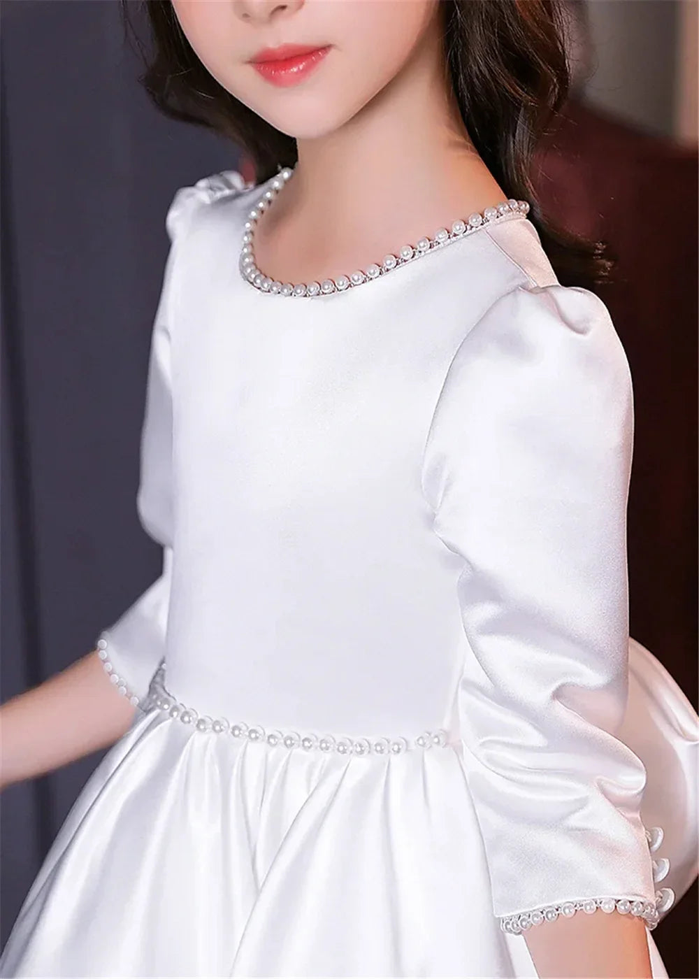Lovely White Satin Flower Girl Dress for Wedding Dresses Little Princess Bow Kids Birthday Party Evening Customise Gowns