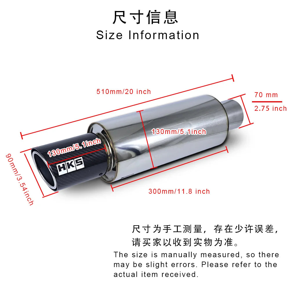 HKS Universal Straight drum Muffler Tail Pipe Stainless Steel Car Exhaust Pipe With carbon fiber tailpipe Car sound modification