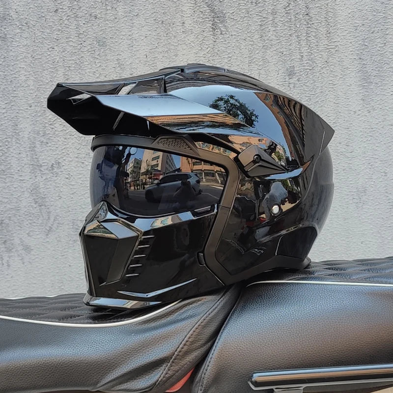 ORZ Street Fighter Combination Helmet Motorcycle Helmet Men's and Women's Retro Full Helmet Four Seasons Detachable DOT