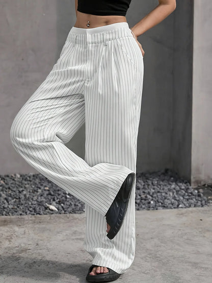 Fashion Pants Women's Stripe Straight Pants 2024 Autumn Winter High Waisted Casual Suit Pants Office Lady Women Trousers Bottoms