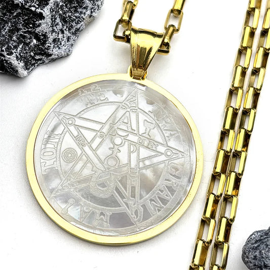 Jewish Tetragrammaton Hebrew Pentagram Shell Necklaces for Women Men Stainless Steel Gold Color Male Chain Amulet Jewelry Gift