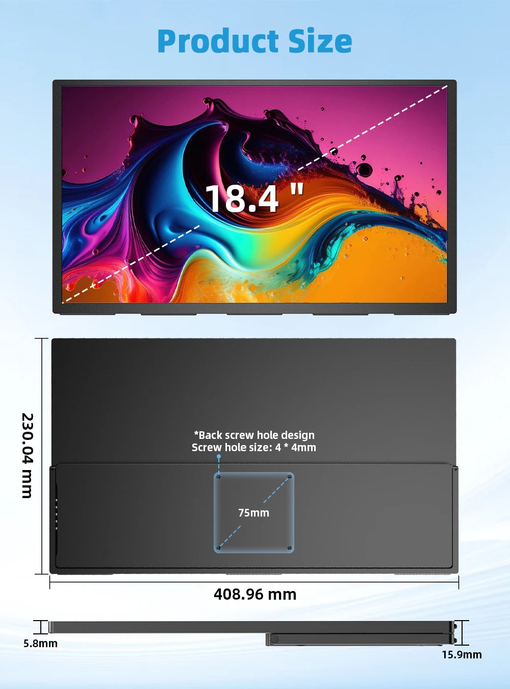 UPERFECT QLED 18.4 Portable Monitors Gaming Displays 4K 60Hz USB C HDMI For PS5/4 Switch Laptop PC Mac Xbox Second Extend Screen