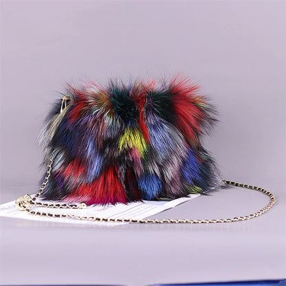Fashion Fur Bag Autumn And Winter Real Fur Bags Fluffy Fox Fur Messenger Bags For Female Luxury Fur Handbag Warm Plush Handbag