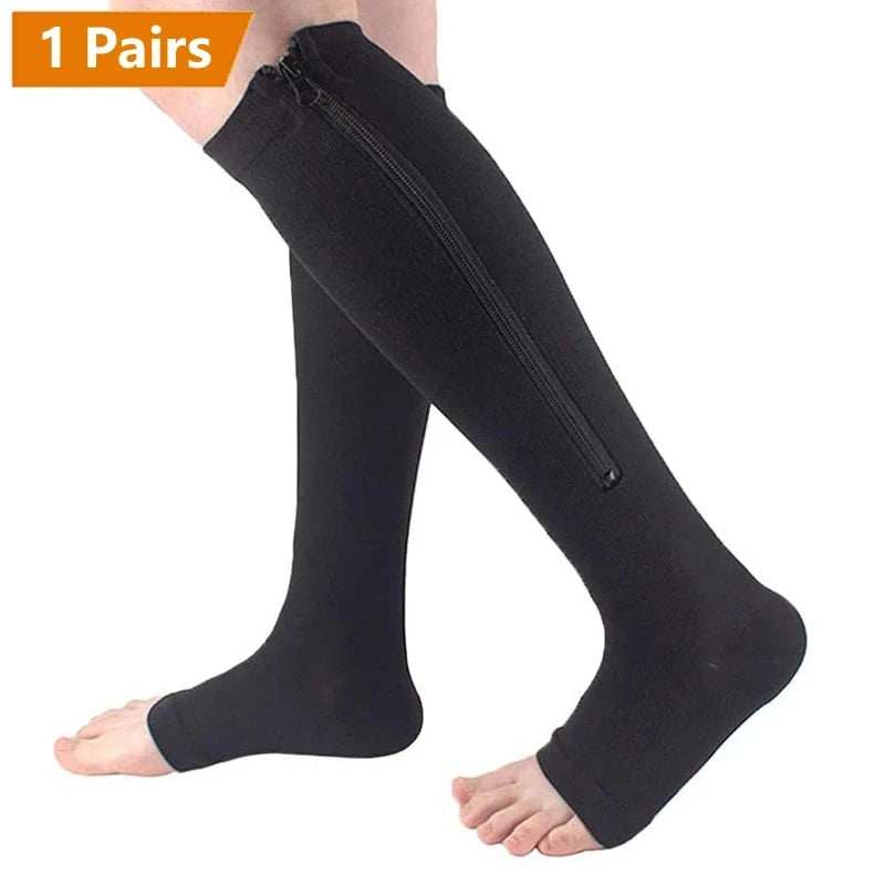 Zipper Compression Socks for Men with Varicose Veins Medical Diabetes Sports Socks for Running Cycling Women's Long Stockings