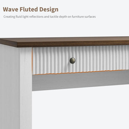 54" Modern Executive Desk with Charging Station Fluted Wood Computer Desk with File Cabinet & Drawers Home Office Furniture
