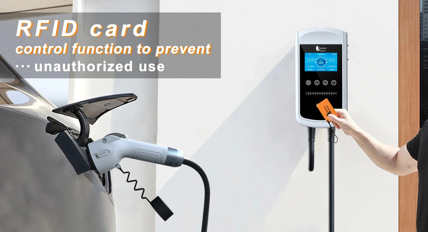 feyree GB/T Socket EV Charger 7.6kw 32A Wallbox 4.3 inch Big Screen APP Charge History Record 11kw 22kw 3 Phase Charging Station