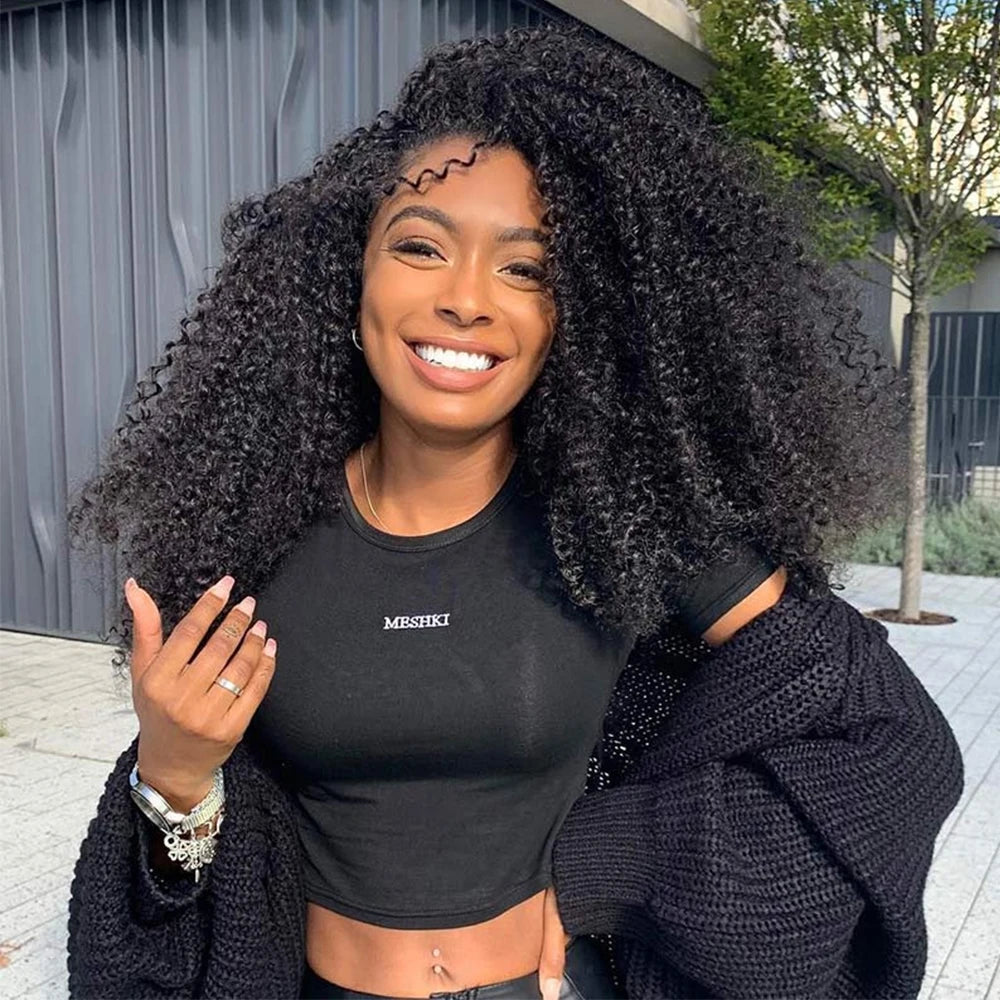 Water Wave Glueless Wigs Wear And Go 3 IN 1 Half Wigs Human Hair 200% Density Machine Made Clip-in Wigs With Drawstring Seamless