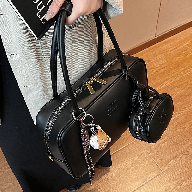 Women's Fashion Bowling Tote Handbags And Purses Retro Shoulder Crossbody Bags Quality Leather Ladies Messenger Bag Mini Purse