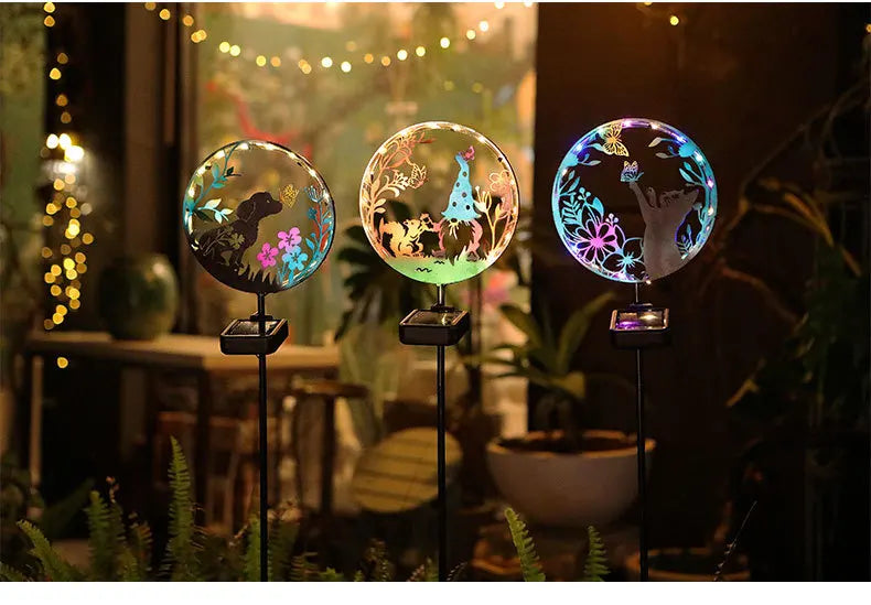 Solar Wrought Iron Cat Butterfly Ground Plug Lights, Outdoor Courtyard Projection, Lawn LampAtmosphere Decoration, Cross-Border