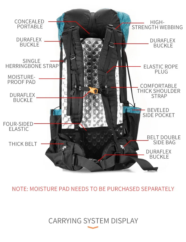 3F UL Gear Lightweight Waterproof Hiking Backpack 40+16L Outdoor Camping Travel Climbing Trekking Rucksack with Adjustable Strap