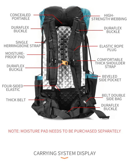 3F UL Gear Lightweight Waterproof Hiking Backpack 40+16L Outdoor Camping Travel Climbing Trekking Rucksack with Adjustable Strap