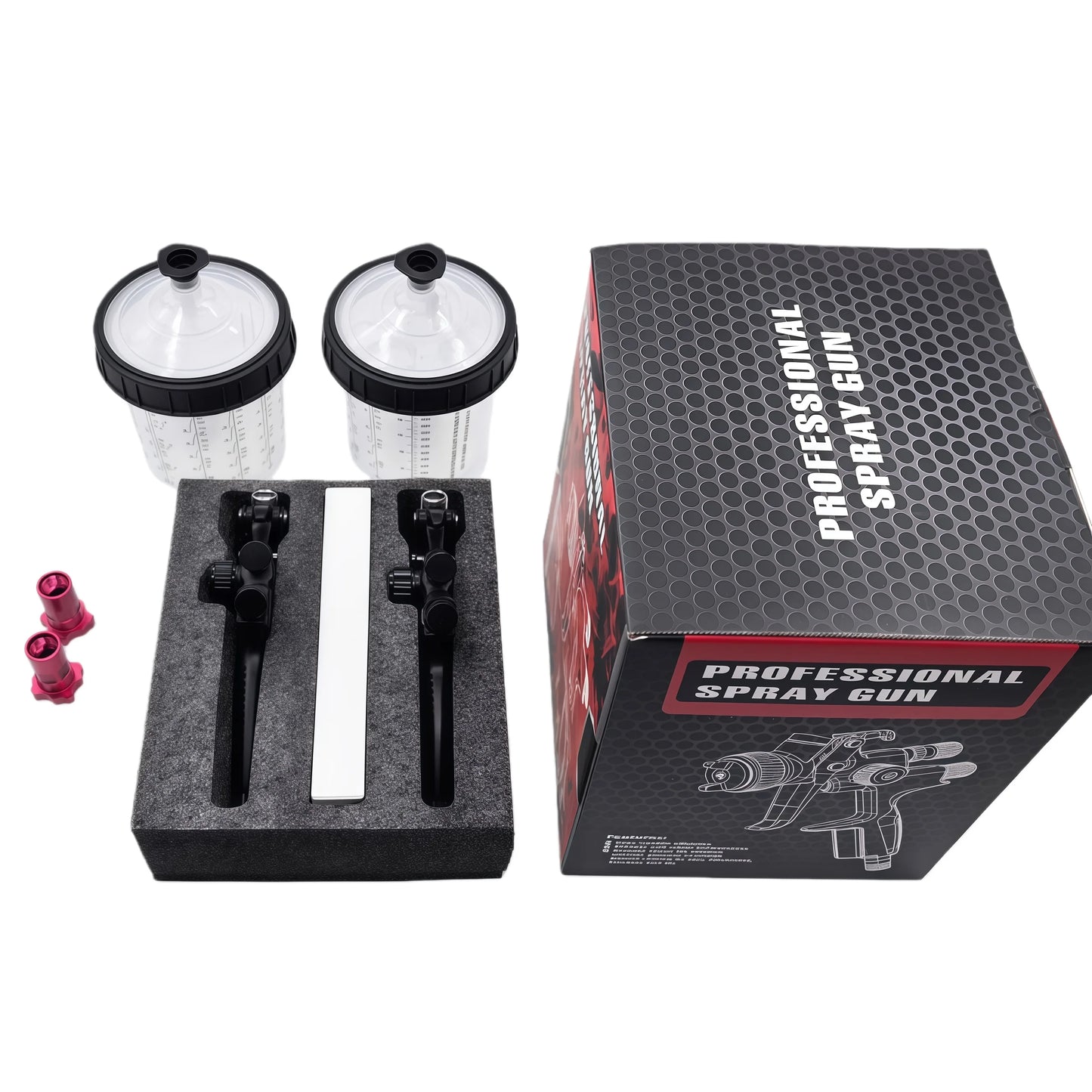 2PCS Black Spray Guns with Transparent Cups 1.3mm Basecoat 1.4mm Clearcoat HVLP for Auto Painting Aluminum Body