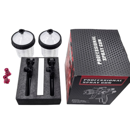 2PCS Black Spray Guns with Transparent Cups 1.3mm Basecoat 1.4mm Clearcoat HVLP for Auto Painting Aluminum Body