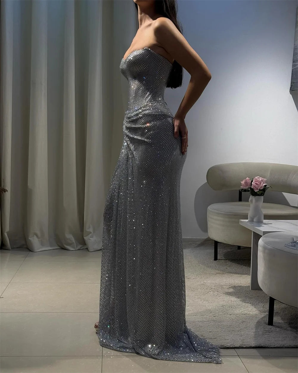 Mila Strapless Mermaid Prom Dresses 2025 Sleeveless Sequins Evening Dresses Elegant Side High Split Customized Party Dresses