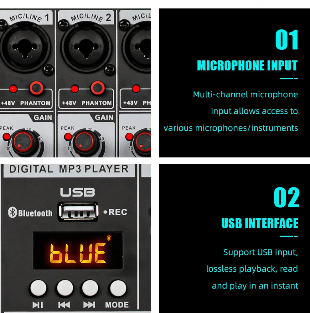 TKLBLS L12 mixer Professional 12 channel USB DJ PC 99 DSP effect  Bluetooth 48V party performance