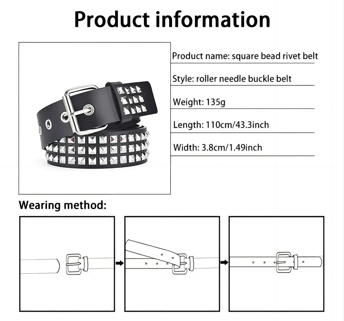 Trend Rivet Belt Heavy Metal Belt Men Women Punk Nightclub Rock Style Belt Jeans Belt Y2K Belt Fashion Decoration Women' Belt