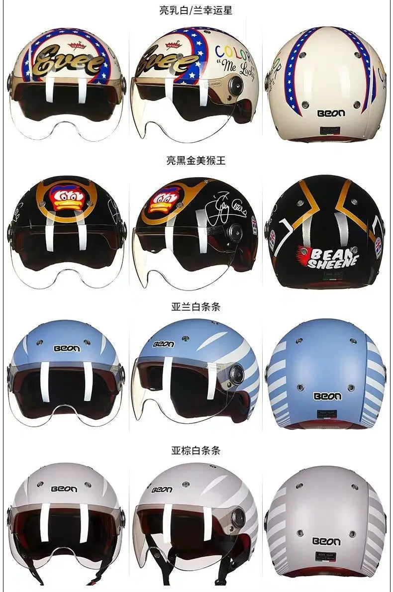 BEON Motorcycle Helmet for Adult and Child All Seasons Electric Vehicle Half Helmet Summer Sun Protection Helmet Motorcycle
