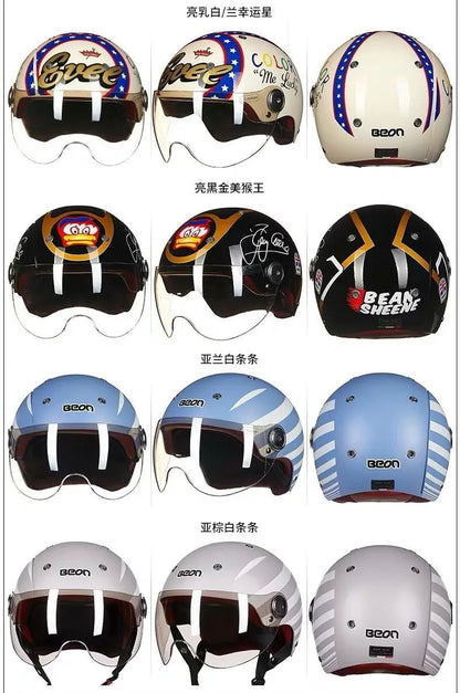 BEON Motorcycle Helmet for Adult and Child All Seasons Electric Vehicle Half Helmet Summer Sun Protection Helmet Motorcycle