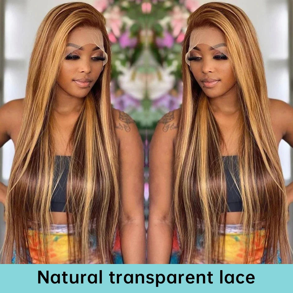 Honey Blonde 4/27 Highlight Wig 13x6 HD Lace Frontal Natural Hairline Pre-Plucked 13x4 Bone Straight Colored Lace Front Wigs