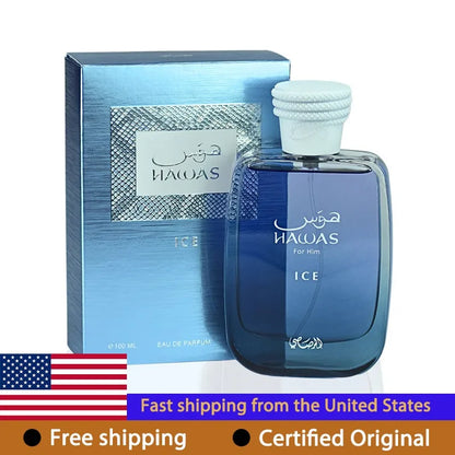 RASASI Hawas Ice for Men Eau de Parfum Spray 100 ML Original Arab Perfumes Lasting Aromatic Pheromones Perfume Cologne 3.4 Ounce