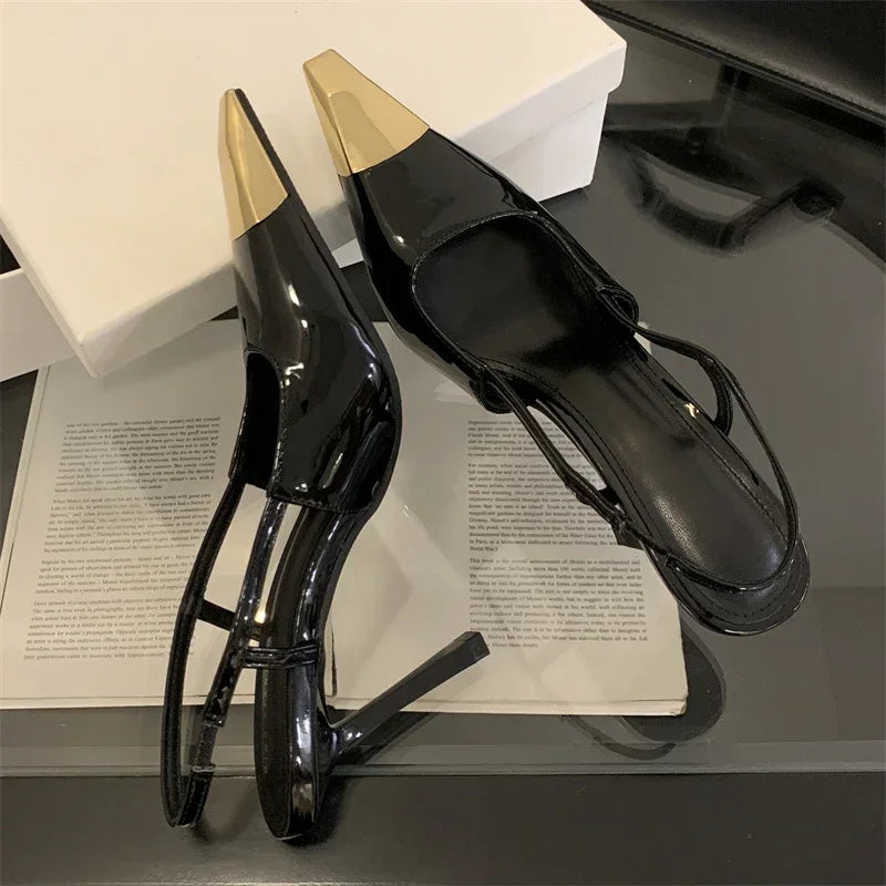 Street Style Pointed Toe Women Pumps Fashion Slingbacks Thin High Heels Elegant Stripper Prom Ladies Sandals Shoes