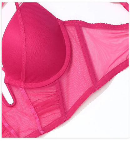 Hollow Out Lingerie Deep-V Neck Fishbone Underwear Push Up Women Sexy Lengthen Bra And Panty Sets Fashion Young Girls Intimates