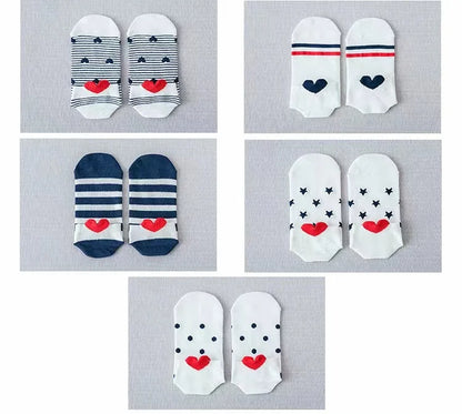 5 Pairs Lot Pack Women Socks Spring Summer Animal Unicorn Cat Fox Ear Cartoon Happy Funny Cute Lovely Cotton Ankle Socks Heart