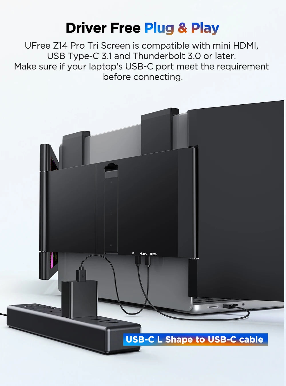 UPERFECT UFree Z14 Pro Wireless Triple Portable Monitor 14" Laptop Screen Extender with Stand /Sleeve Support AirPlay Miracast