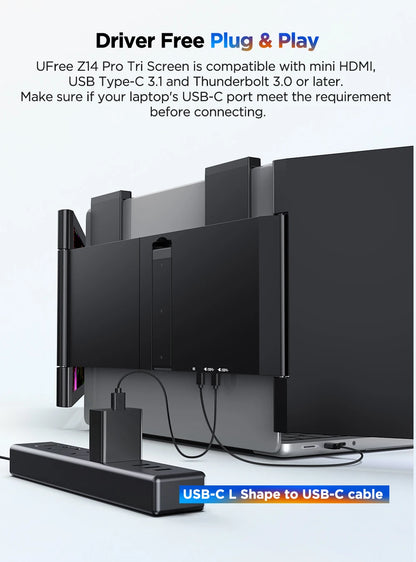 UPERFECT UFree Z14 Pro Wireless Triple Portable Monitor 14" Laptop Screen Extender with Stand /Sleeve Support AirPlay Miracast