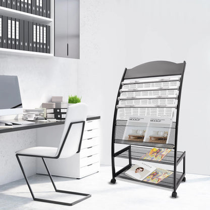 Aluminum Alloy Clip on Newspaper Rack, Magazine Display Rack, Magazine Rack, Brochure Display Rack - Black/White