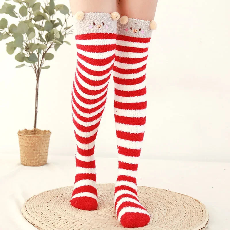 Snug Fleece Over Knee Socks Plush Cozy Winter Fall Sweet Long Female Hosiery Soft Fuzzy Leg Covers Floor Wear2024 New Bulk Deal