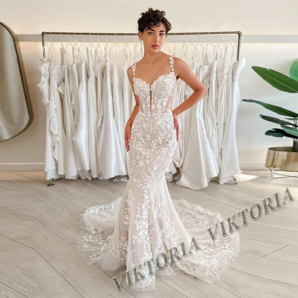 VIKTORIA Fashionable A-line Wedding Dresses for Women Sweetheart Long Sleeves Pleat Appliques Zipper Robe De Soiree De Mariage