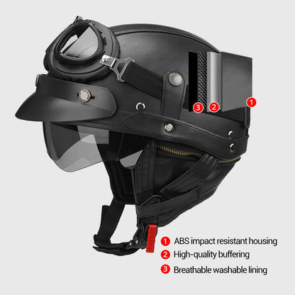 Motorcycle Half Helmet Leather Vintage Helmet Four Seasons General Safety Helmet Anti Fall And Sun Cap Moto Open Face Helmet