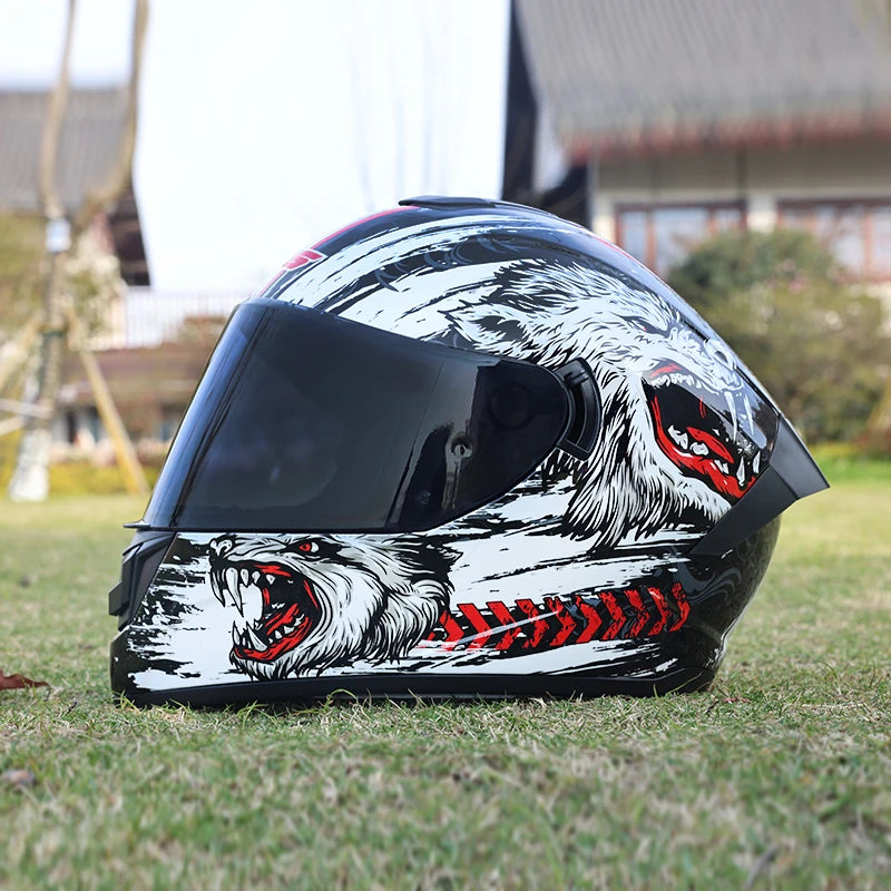 Motorcycle helmet, men's and women's dual lens full helmet, four season couple street bike safety helmet