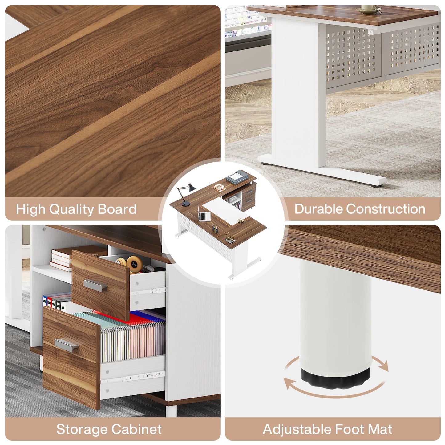 Tribesigns 63 Inch Executive Desk with File Cabinet, Large Office Desk L Shaped Computer Desk with Drawers and Storage Shelves